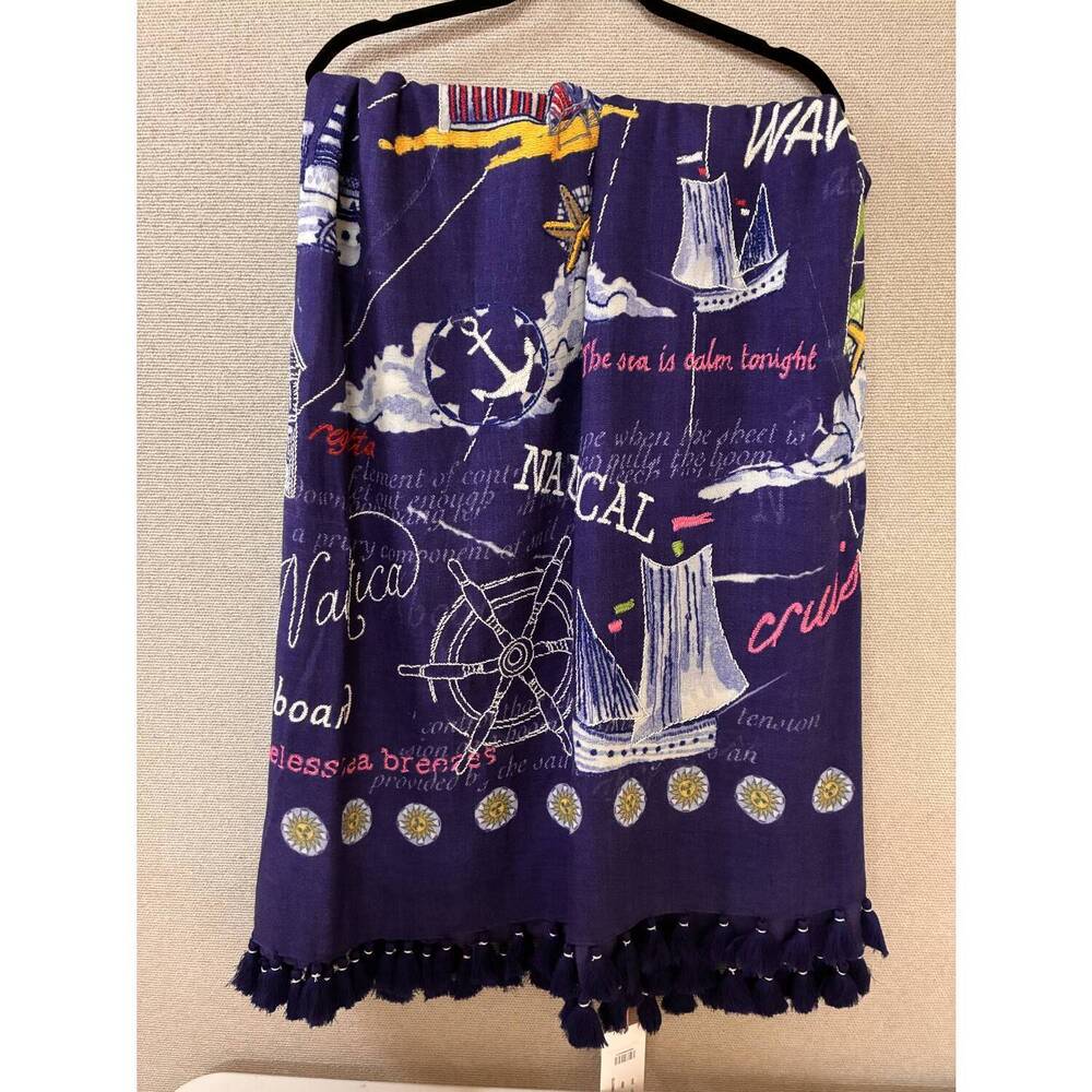 NEW MAISON COMMON embroidered scarf in blue multi